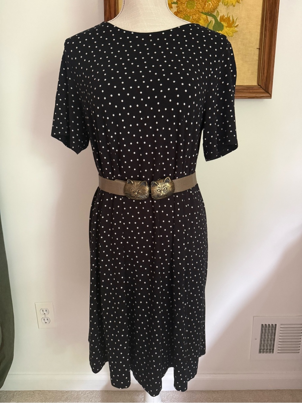 LOFT Black Midi Dress with White Polka Dots
